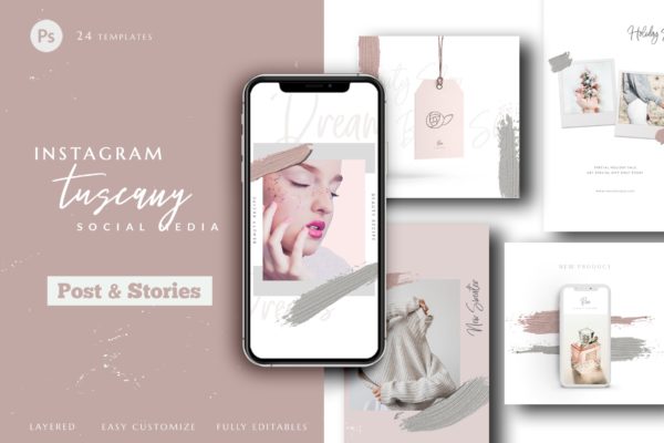 素雅风格Instagram品牌故事&amp;贴图社交素材包 Instagram Tuscany Social Media Pack