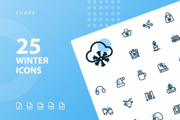 25枚冬天主题矢量阴影素材库精选图标v2 Winter Shape Icons