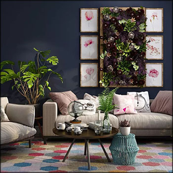 植物装饰墙和现代沙发组合素材之家精选3D模型