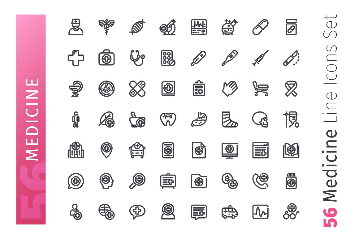 56款医疗行业线形矢量图标下载[ai,eps,png,svg,jpg]插图(1)