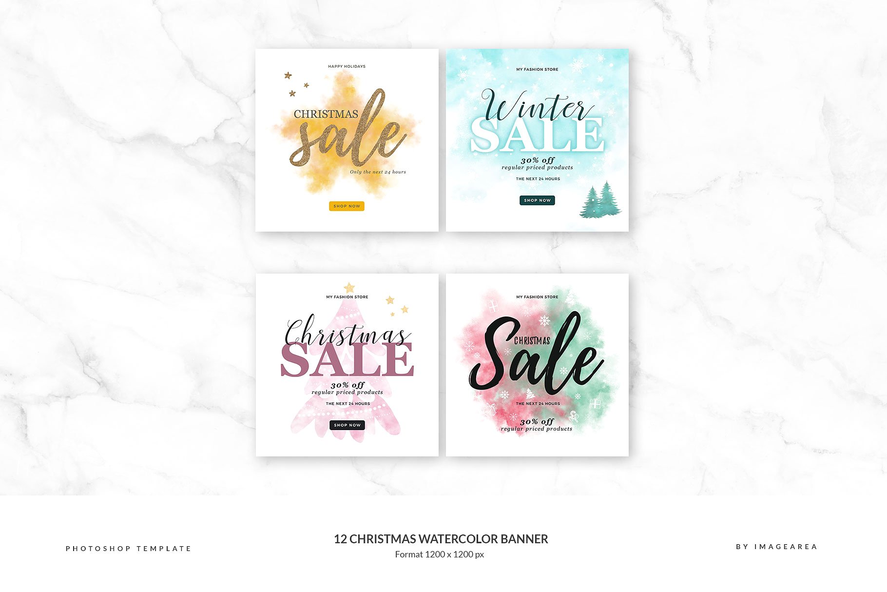 12款圣诞节主题社交媒体广告Banner模板 Christmas Watercolor Banner插图(2)