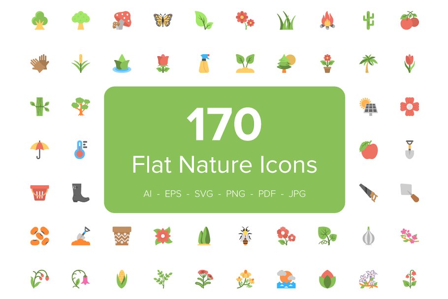 170个扁平化大自然植物彩色图标 170 Flat Nature Icons插图