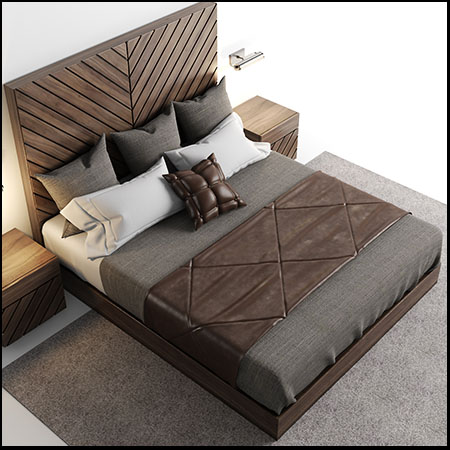 胡桃色双人床3DMAX模型