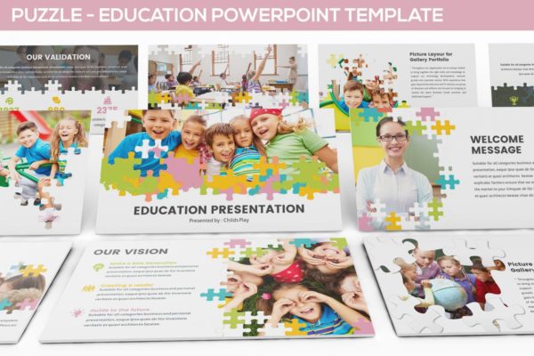 益智拼图教育PPT幻灯片模板素材 Puzzle – Education Powerpoint Template