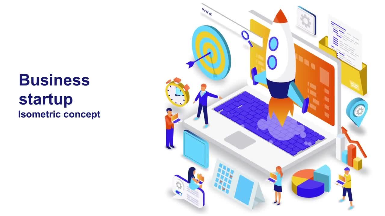 创业等轴测概念插图卡通素材库精选AE模板