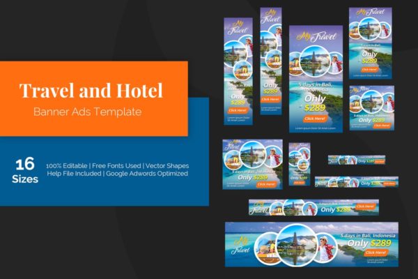 旅行&amp;酒店网站Banner素材库精选广告模板 Travel and Hotel Banner Ads Template