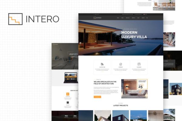 建筑和室内装修设计企业网站设计PSD网站模板素材库精选 Intero | Architecture and Interior Business