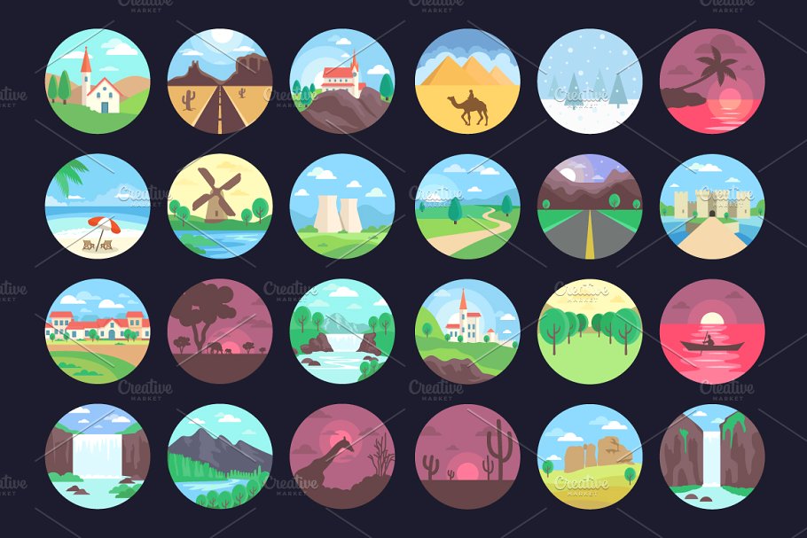 99枚常见风景场景图标 99 Landscape Icons or Illustrations插图(1)
