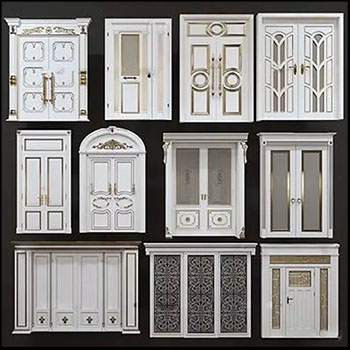 实木雕花欧式大门组合素材之家精选3D模型