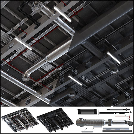 工业风通风管道排风管吊顶素材之家精选3D模型