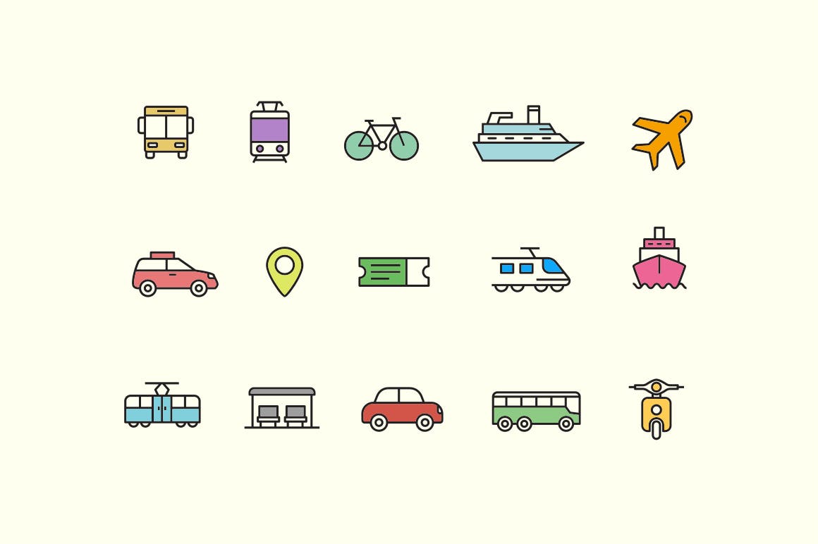 15枚公共交通工具矢量图标 15 Public Transport Icons插图(1)