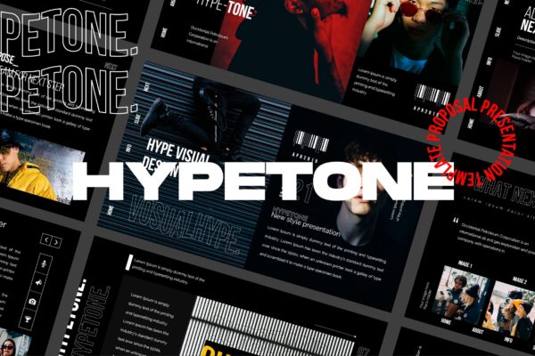时尚潮流文化主题酷黑背景PPT幻灯片模板 Hypetone – Presentation