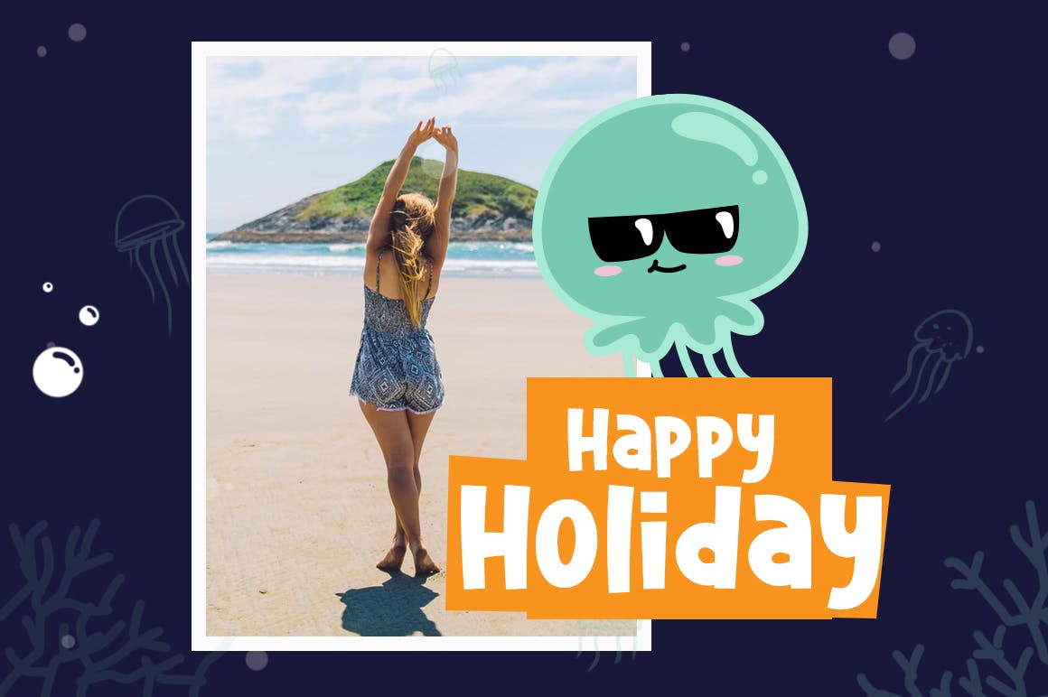 可爱水母体英文装饰无衬线字体下载 Cute Jellyfish插图(2)