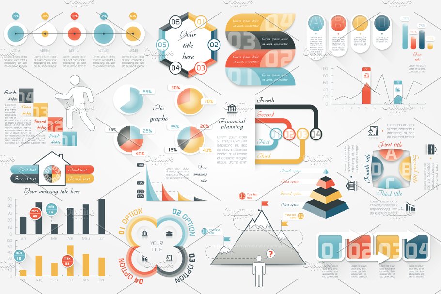 三合一信息图表元素幻灯片设计素材 Infographic Elements Bundle插图(3)