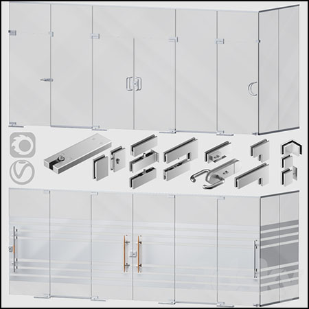 玻璃隔断和门隔板门把手素材之家精选3D模型