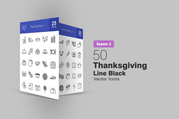 50枚感恩节主题矢量线性素材库精选图标 50 Thanksgiving Line Icons