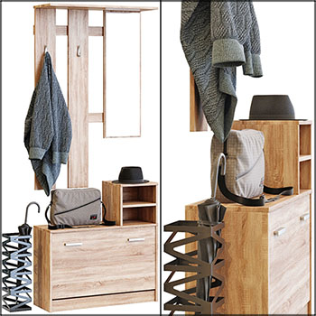 房间走廊鞋柜衣帽架雨伞和包组合素材之家精选3D模型