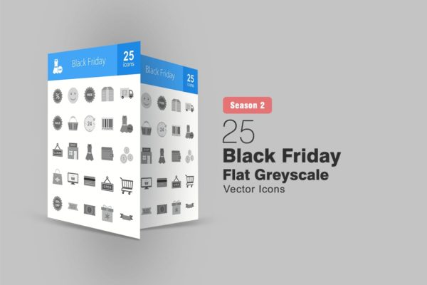 25枚黑色星期五主题矢量灰阶素材库精选图标 25 Black Friday Flat Greyscale Icons