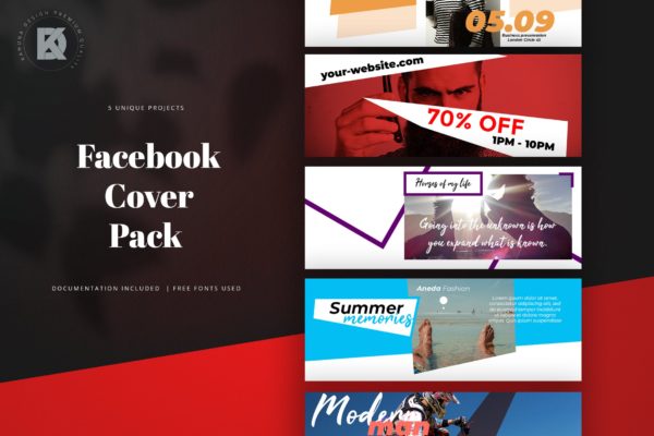 5款Facebook主页促销广告封面设计模板素材库精选 Facebook Cover Pack