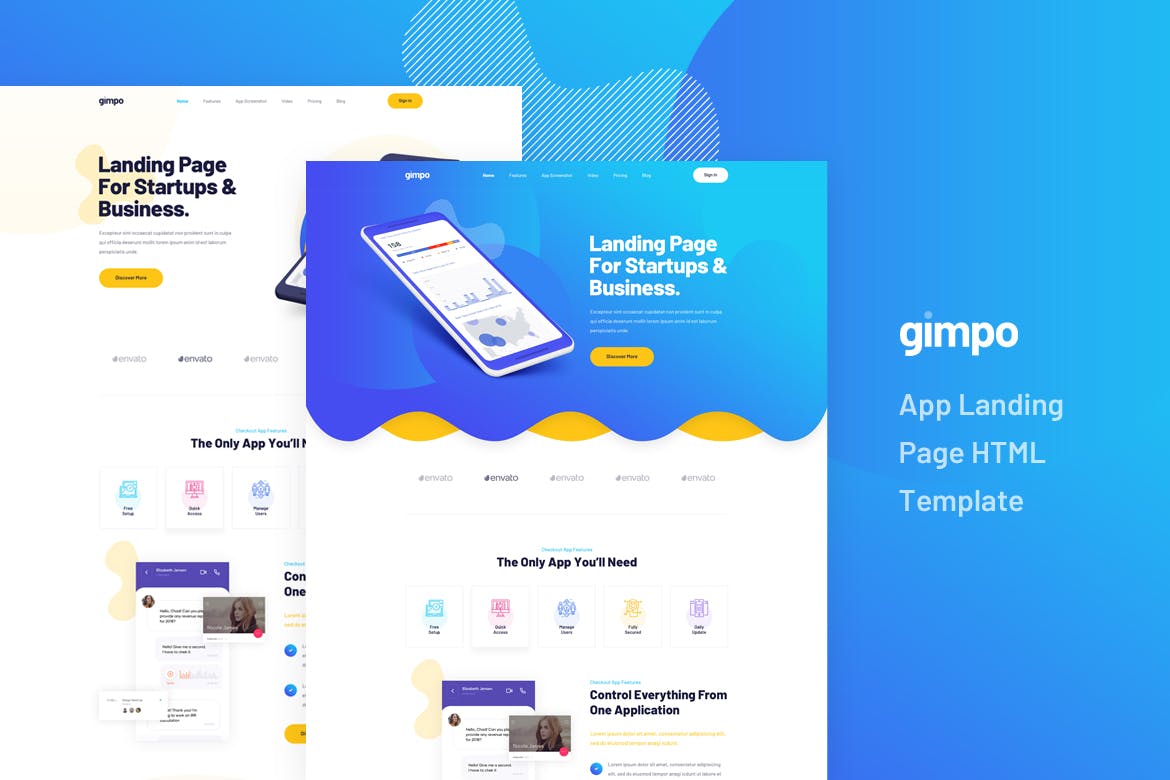 APP创意应用网站着陆页HTML模板素材库精选 Gimpo – App Landing Page HTML Template插图