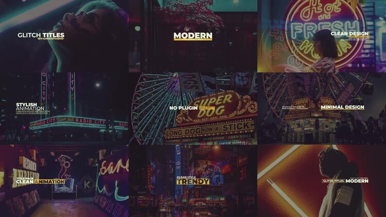 9个时尚独特的小故障全屏标题动画素材库精选AE模板