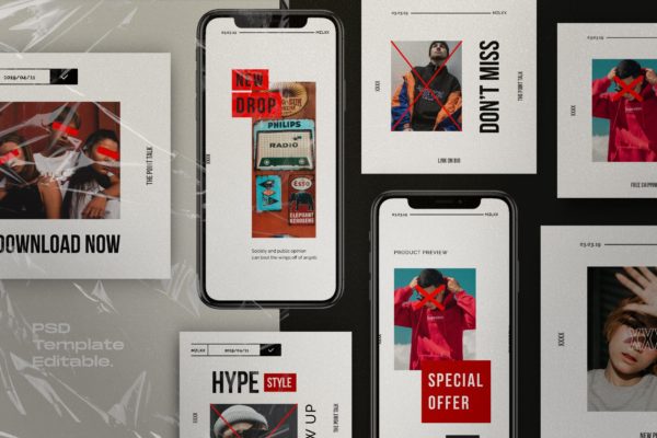 时尚潮流主题Instagram贴图&amp;品牌故事设计素材包v1 Mazilixx Pack 1 – Instagram Social Media + Stories