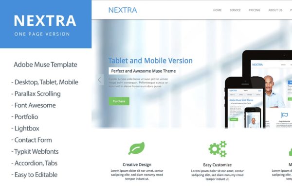 Nextra-单页Adobe Muse模板素材库精选 Nextra – One Page Muse Template