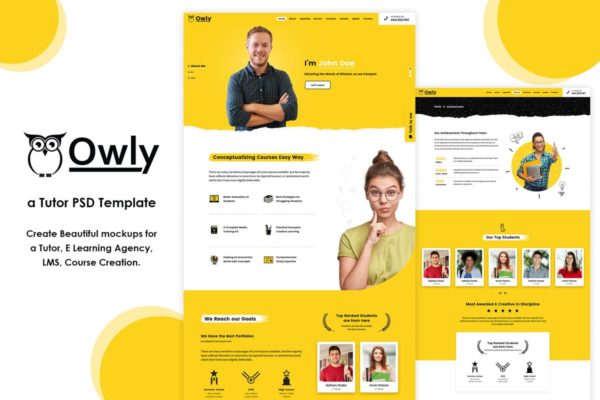 学习教育机构网站PSD设计模板素材库精选 Owly | Tutor, Education PSD Template