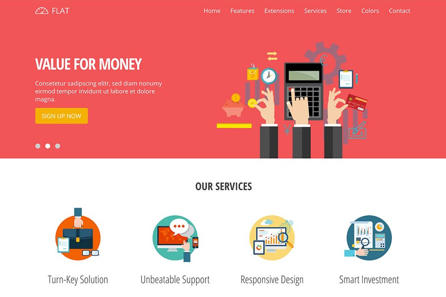 网站服务/云服务网站响应式模板素材库精选  Hot Flat插图(2)