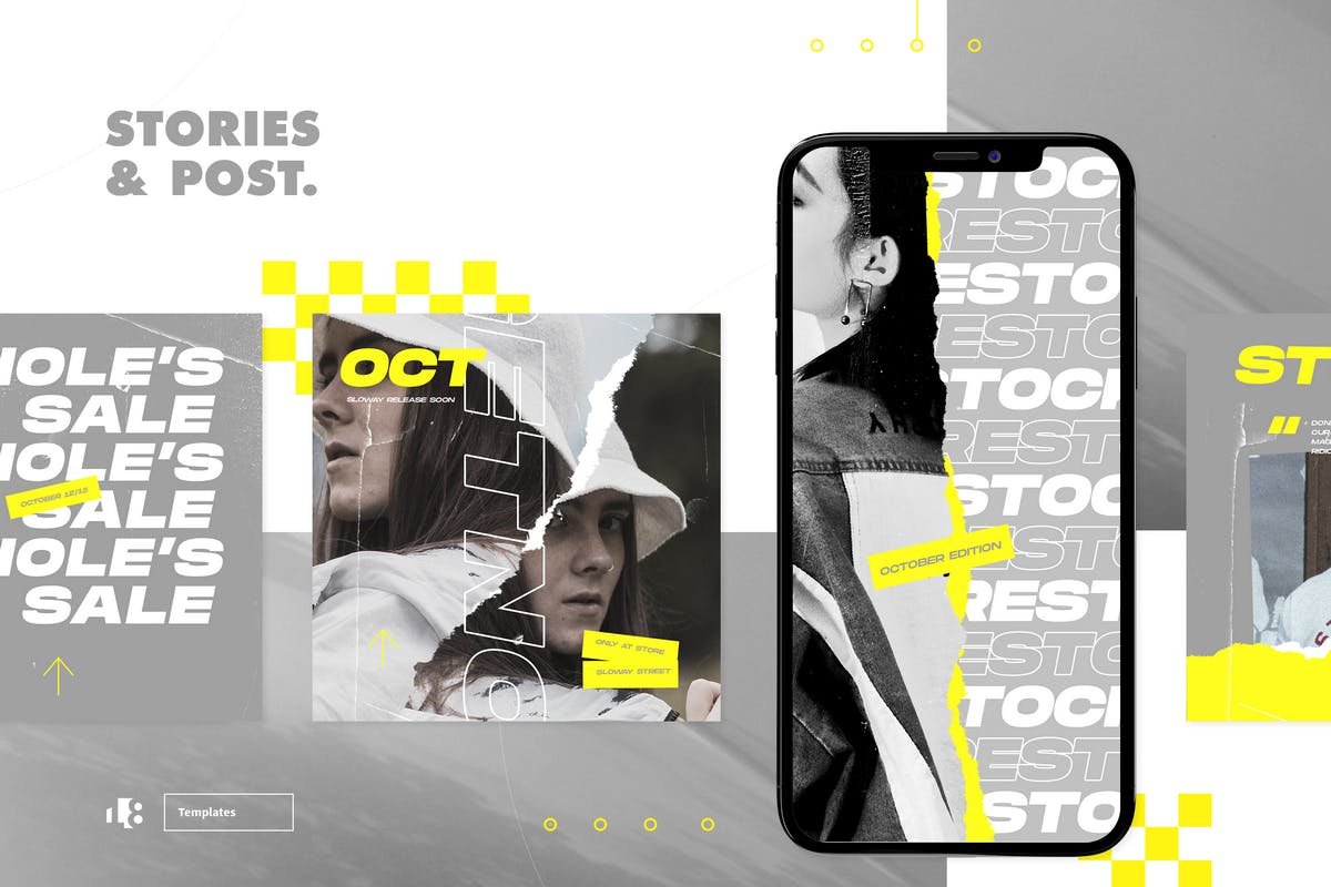 Instagram社交平台个性化撕纸效果贴图设计模板素材库精选 Instagram Template插图(4)