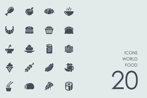 一组20个美食元素矢量图标 World food icons