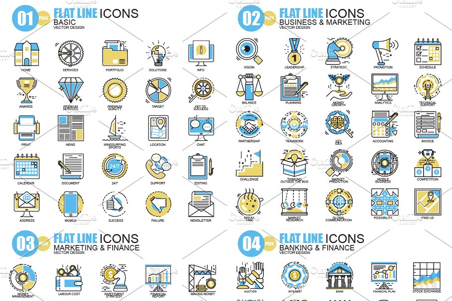 500枚扁平化线条图标 Pack Flat Line Icons插图(1)