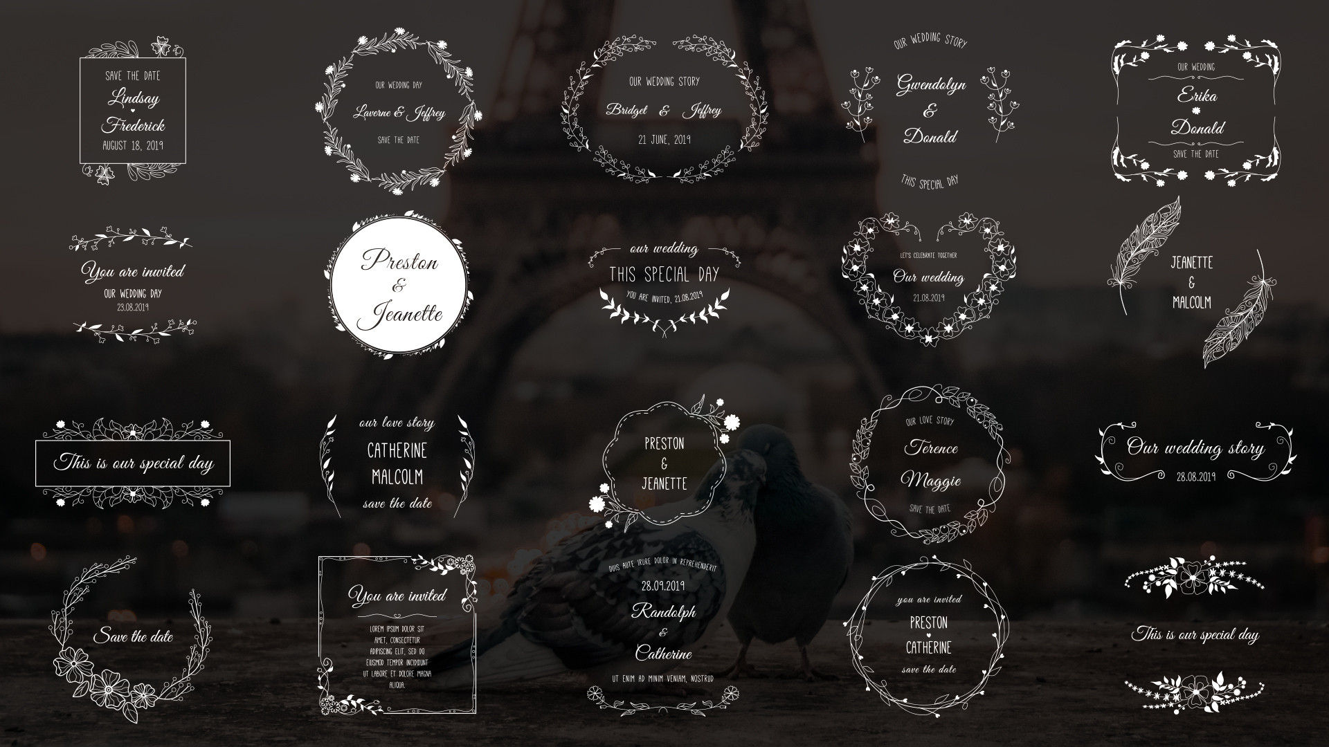 美丽浪漫的4K运动图形婚礼标题动画PR模板