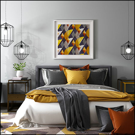 欧式双人床吊灯仙人掌盆栽装饰画组合素材之家精选3D模型