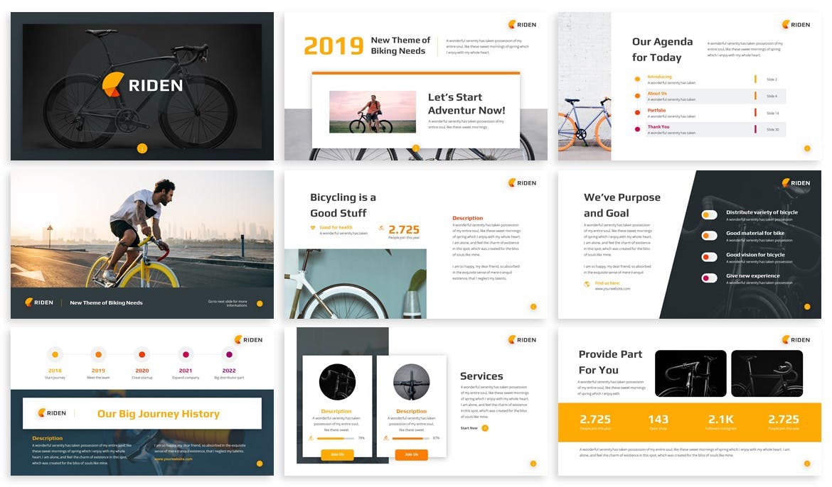 自行车品牌介绍PPT幻灯片模板 Riden – Bikeshop Powerpoint Template插图(1)