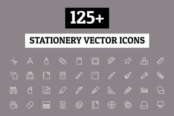 125+办公文具矢量图标 125+ Stationery Vector Icons