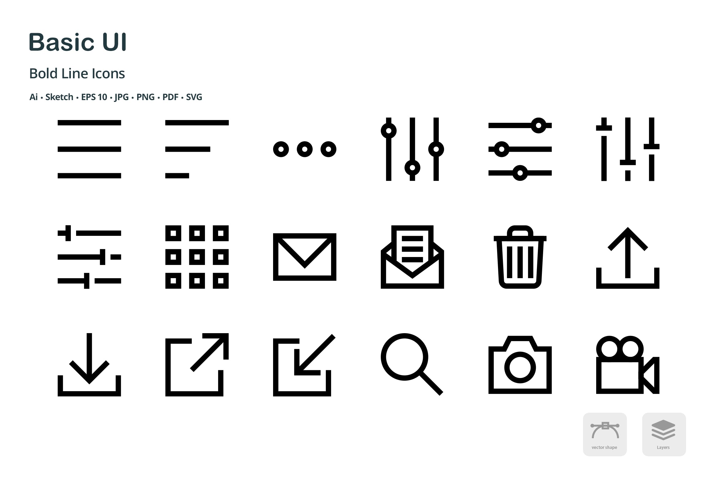 基础UI设计操作选项矢量线性素材库精选图标 Basic User Interface Mini Bold Line Vector Icons插图