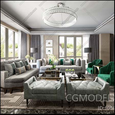 豪华客厅内部室内3D场景