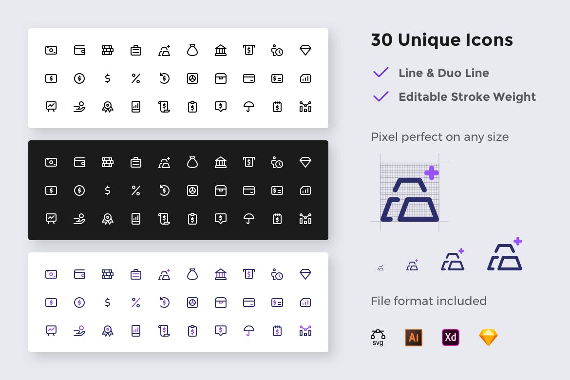 简约设计风格金融主题线性UI图标集 Simplea Line – Finance Icon Set插图(1)