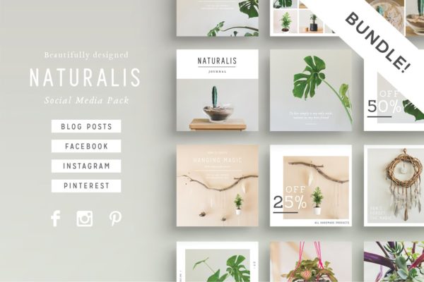 大自然植物之美社交媒体贴图素材包 NATURALIS Social Media BUNDLE