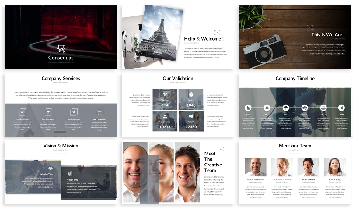 摄影公司业务介绍PPT幻灯片模板 Consequat – Photograph Powerpoint Template插图(1)
