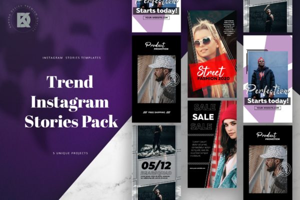 Instagram时尚品牌故事设计模板素材库精选素材 Instagram Trendy Stories Pack