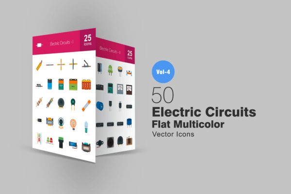 50枚电路线路板主题扁平化彩色矢量素材库精选图标 50 Electric Circuits Flat Multicolor Icons
