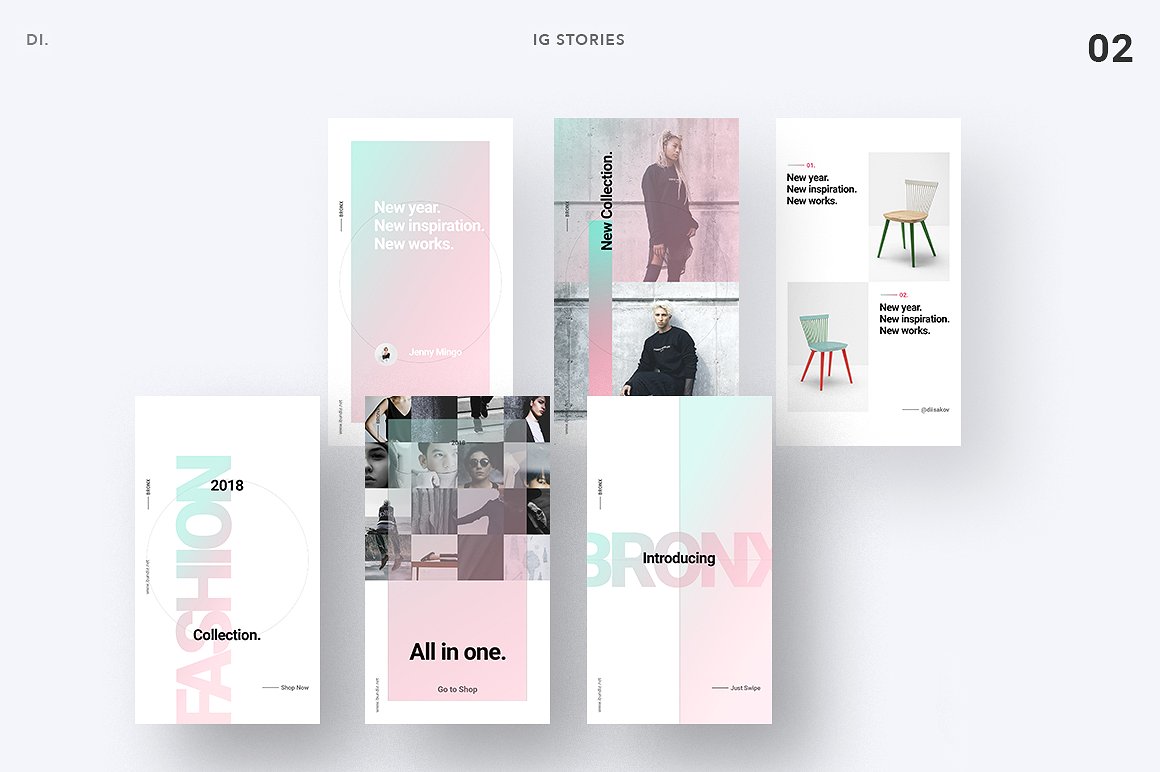 时尚创意Instagram故事贴图模板素材库精选合集 BRONX Light Instagram Stories Pack插图(5)