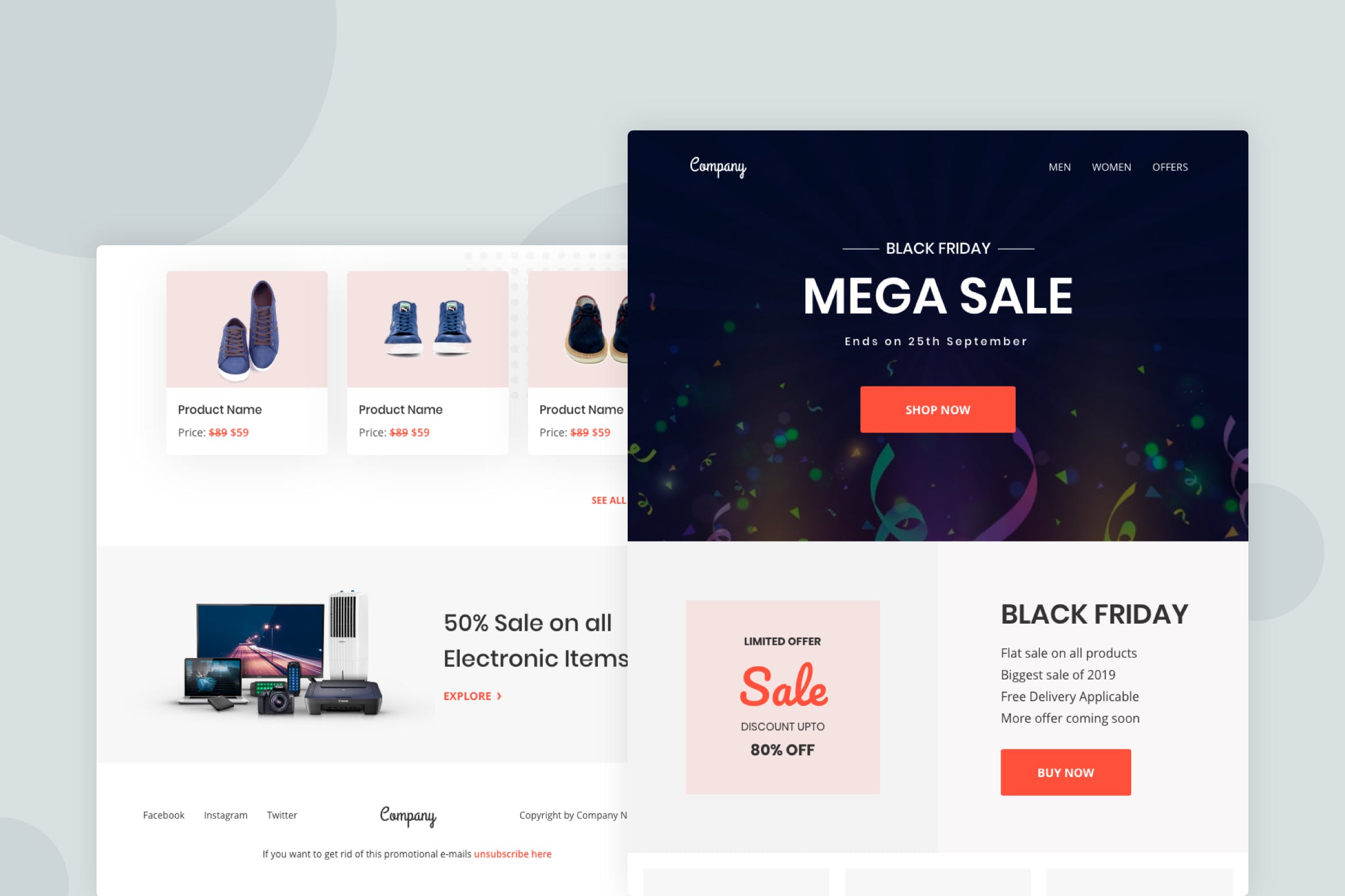 黒五购物节电商促销广告EDM邮件模板素材库精选 Black Friday – Email Newsletter插图