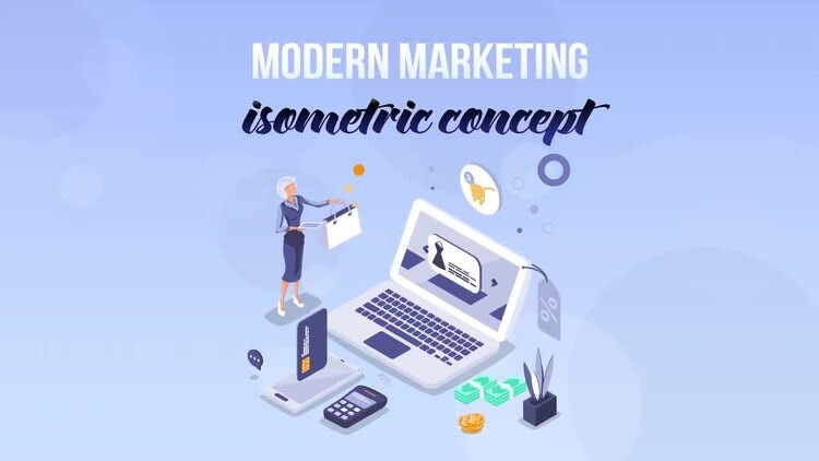 干净清新的现代营销等距概念素材库精选AE模板