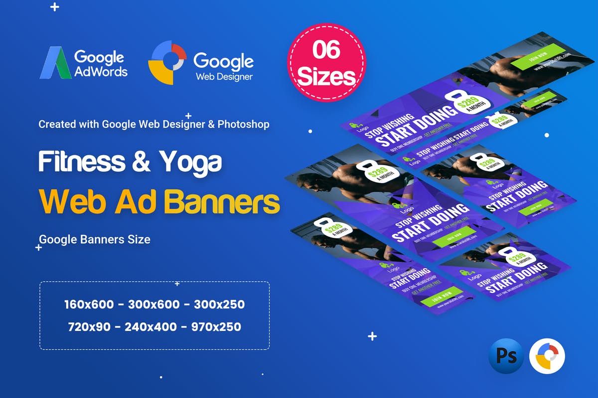 健身房＆健身网站Banner素材库精选广告模板 Gym & Fitness Banners Ad D34 – Google Web Design插图