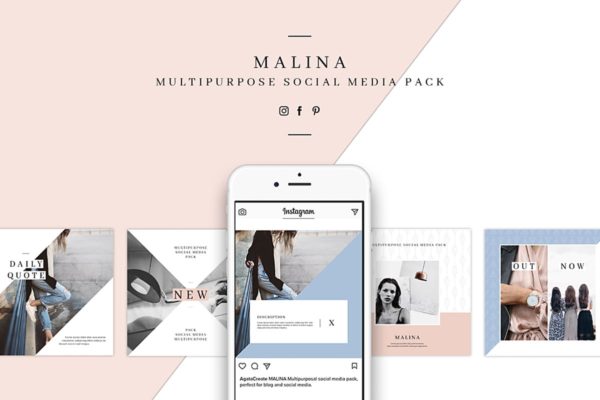 72个现代简洁多功能社交媒体新媒体贴图模板素材库精选 MALINA Social Media Pack &amp; 20 Pattern