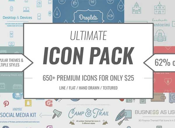 660枚实用矢量图标 Ultimate Icon Pack / 660 Vector Icon（商业+徒步+桌面设备+社交媒体…）