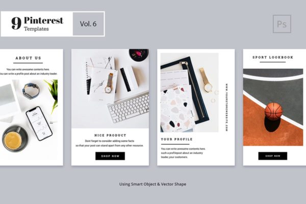 极简时尚的Pinterest图片社交分享网站Banner模板素材库精选Vol.6 Pinterest Templates Vol. 6